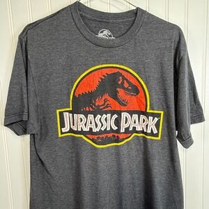 Jurassic Park Graphic T Shirt Dinosaur Logo Charcoal Gray Mens Medium